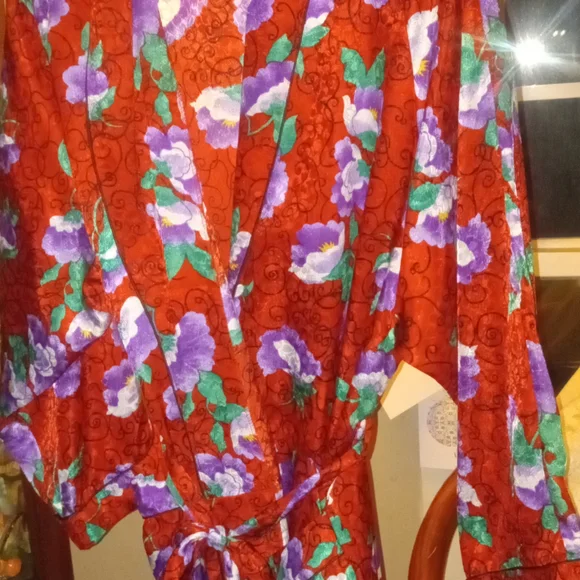 Floral Red and Purple Women's Robe - Picture 2 of 3